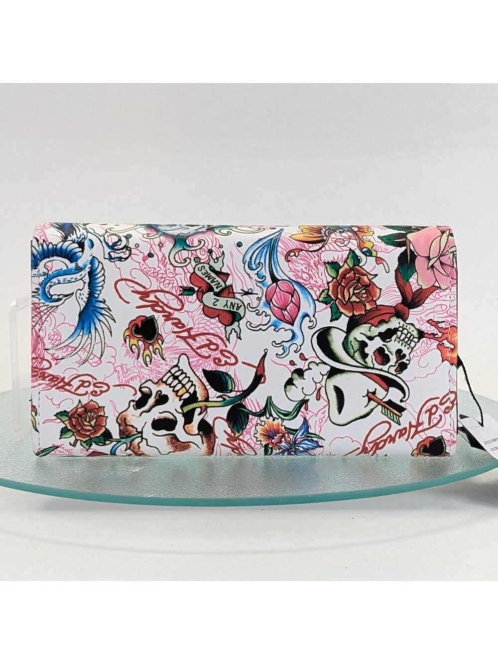 Ed Hardy Wallet Trifold Pink Multicolor Skull Tattoo Y2K Collectible NWT - Picture 2 of 6